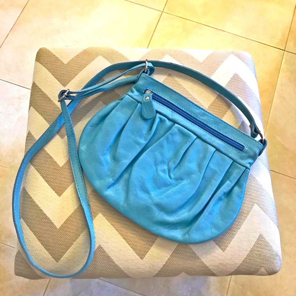 Teal/Aqua Blue Genuine Leather Crossbody Bag